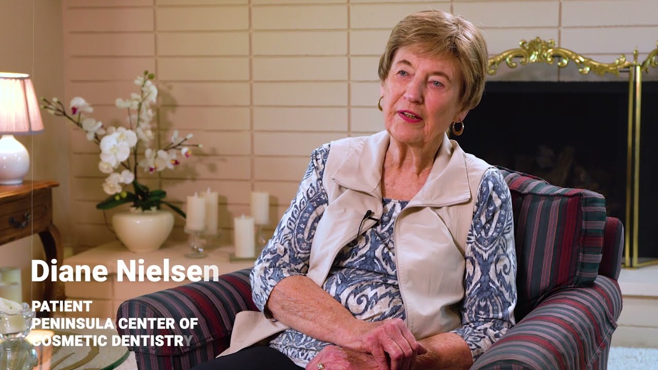 Diane Nielsen, a patient at the Peninsula Center of Cosmetic Dentistry, sharing her experience in a video testimonial.