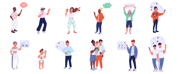 Illustration of diverse animated characters representing various social interactions, symbolizing Coldea Productions' expertise in creating engaging explainer videos.