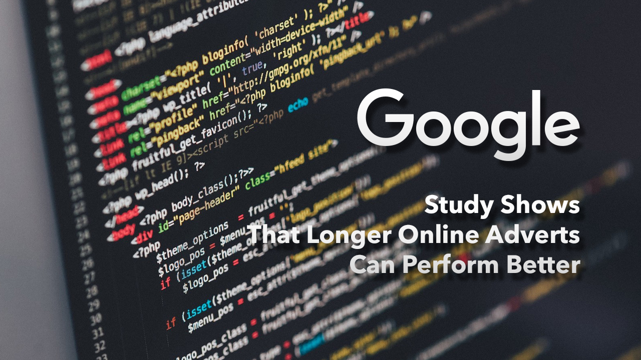 Code on a computer screen highlighting Google’s study that shows longer online adverts can deliver better performance and engagement