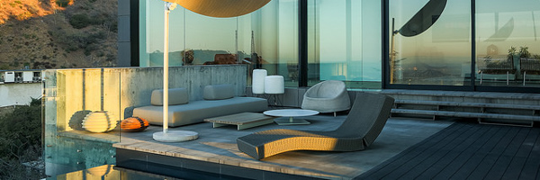 Modern outdoor patio with luxury furniture and scenic views, captured by Coldea Productions to showcase real estate video production services