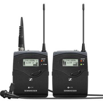 Sennheiser EW 112P G4 wireless lavalier microphone set with transmitters and receivers.