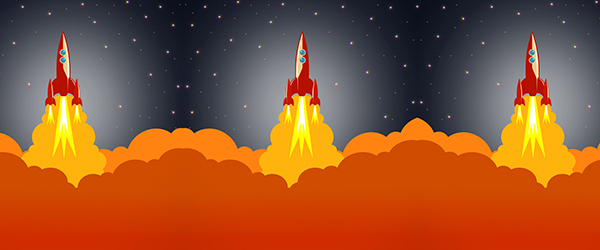 Illustration of rockets launching into space, symbolizing growth and success through effective explainer video production.