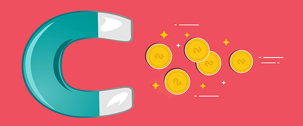 A magnet attracting coins, symbolizing brand attraction and revenue growth, illustrating Coldea Productions' brand explainer video services.