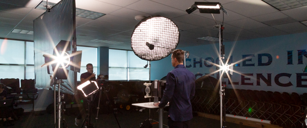 Alexis Mendez filming Rob Gledhill explaining the Blue-White FlexFlo A1A Peristaltic Pump usage.