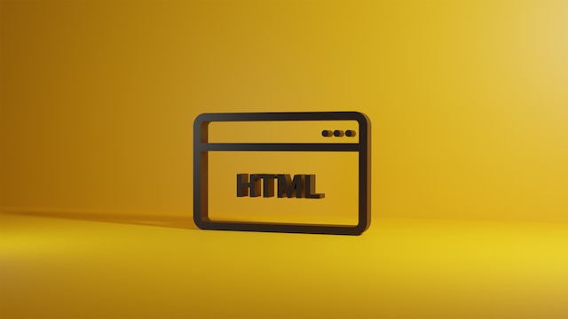 3D HTML browser window icon on a yellow background