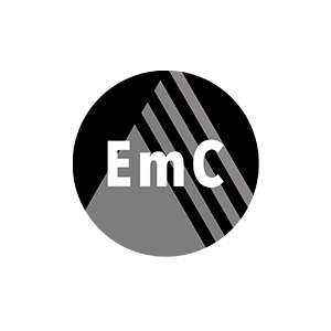 EmC black logo with abstract design