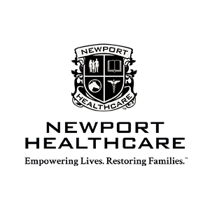 Newport Healthcare black logo with crest design